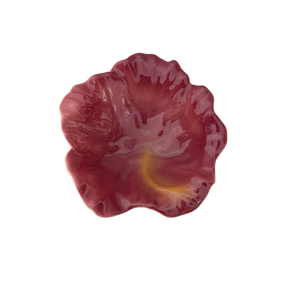 Honolulu Clay Works Trinket Dish Unisex 5in Burgundy Hibiscus Ceramic Bowl